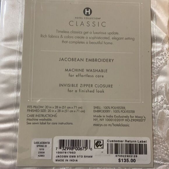 Hotel Collection Classic Jacobean Embroidered Queen Sham. NWT - Picture 6 of 6